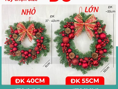 Vòng nguyệt quế Noel nhiều châu ĐK 40 - 55cm [Cổ điển - 3 màu] VNGQ-X-46